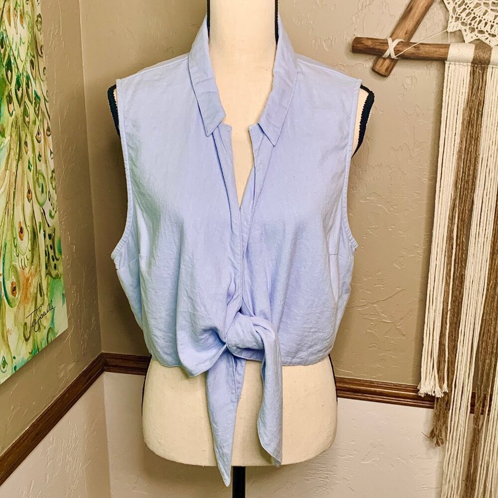 Abercrombie & Fitch Tie Front Linen Blend Sleeveless Top in Lt. Blue NWOT Sz XL